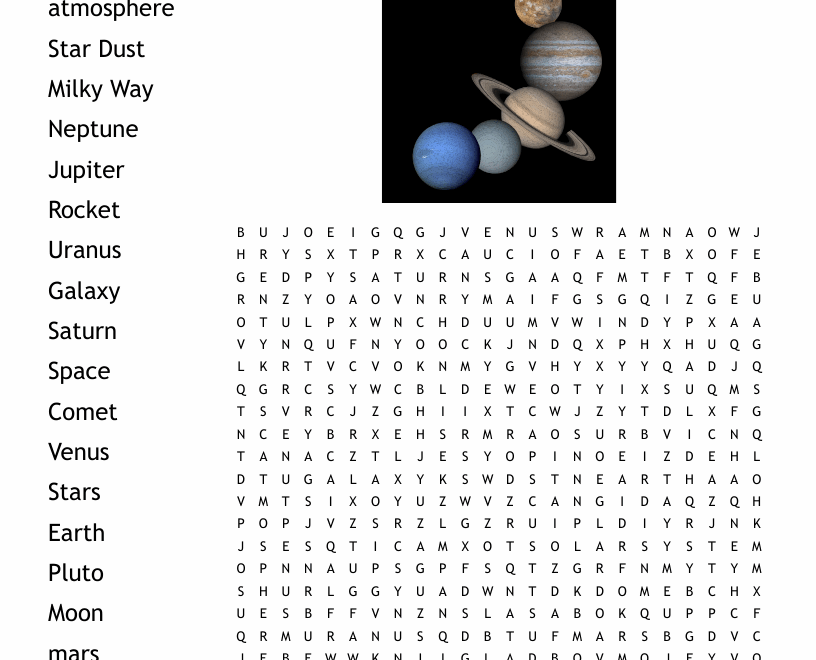 Planets Word Search WordMint