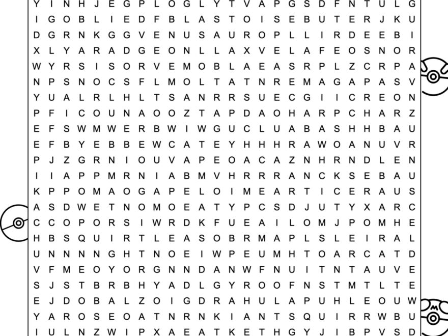 Pok mon Word Search Printable Paper Trail Design