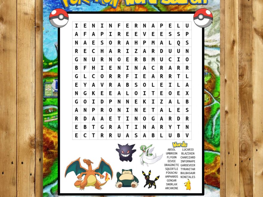 Pokemon Inspired Word Search Game Word Find Game Pokemon Party Game Pocket Monsters Printable Game Pokemon Birthday Instant Download Etsy
