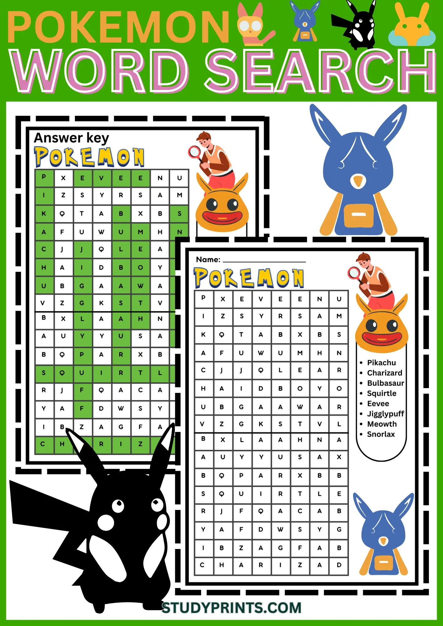 pokemon word search for kids study prints