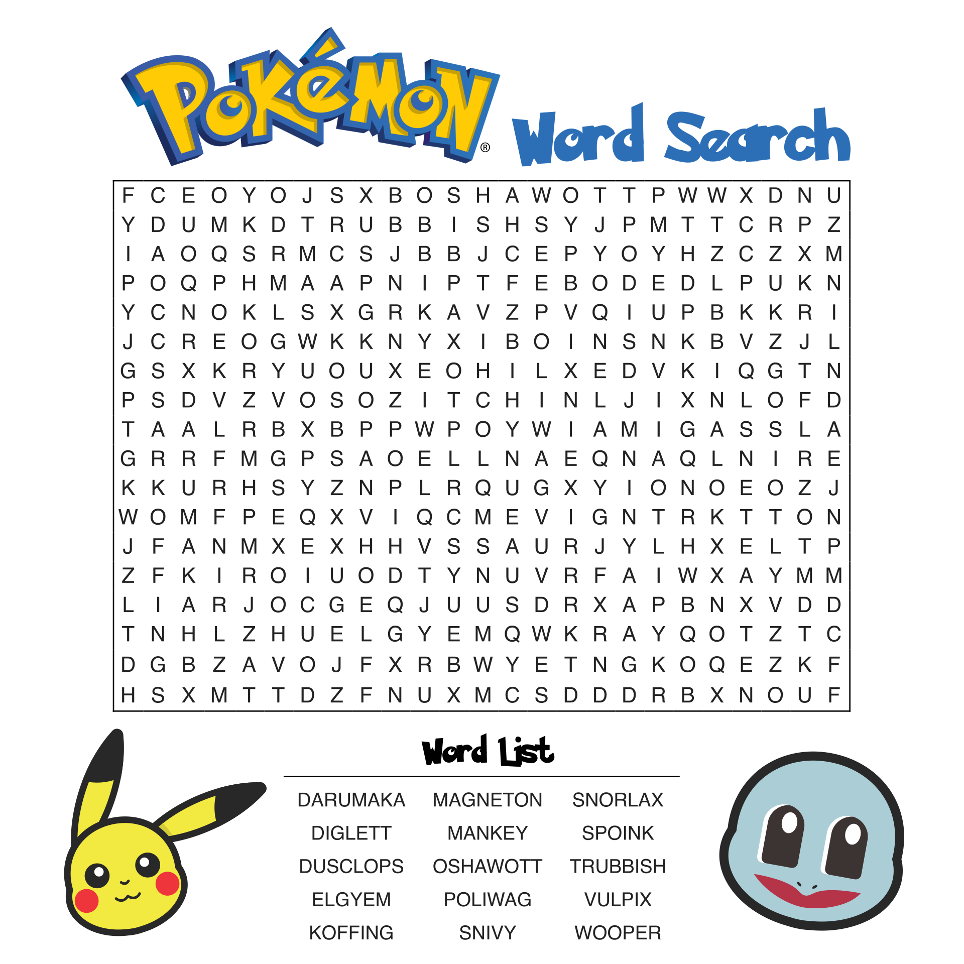Pokemon Printables Crossword Word Searches Mazes
