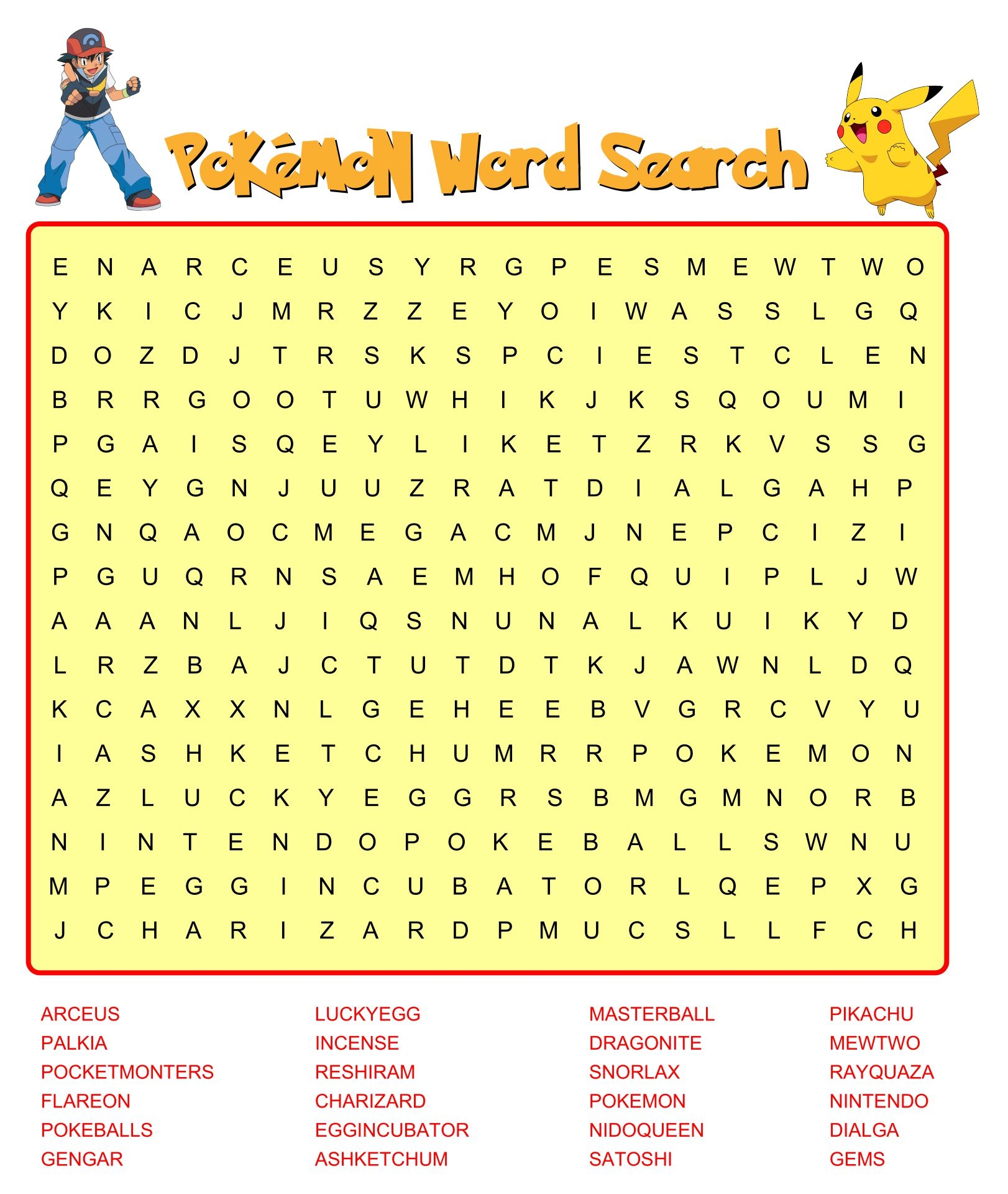Pokemon Word Search Puzzles 10 Free PDF Printables Printablee