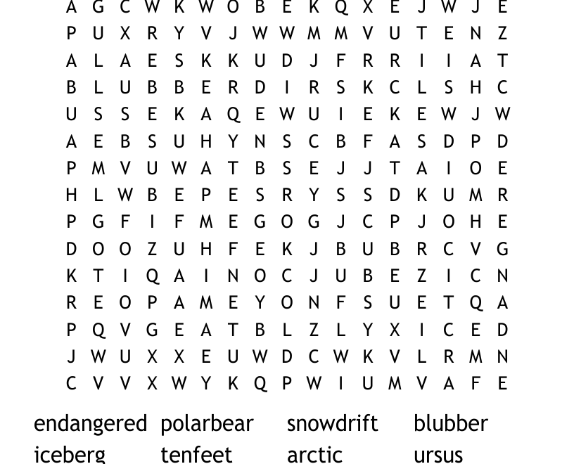 Polar Bear Word Search WordMint