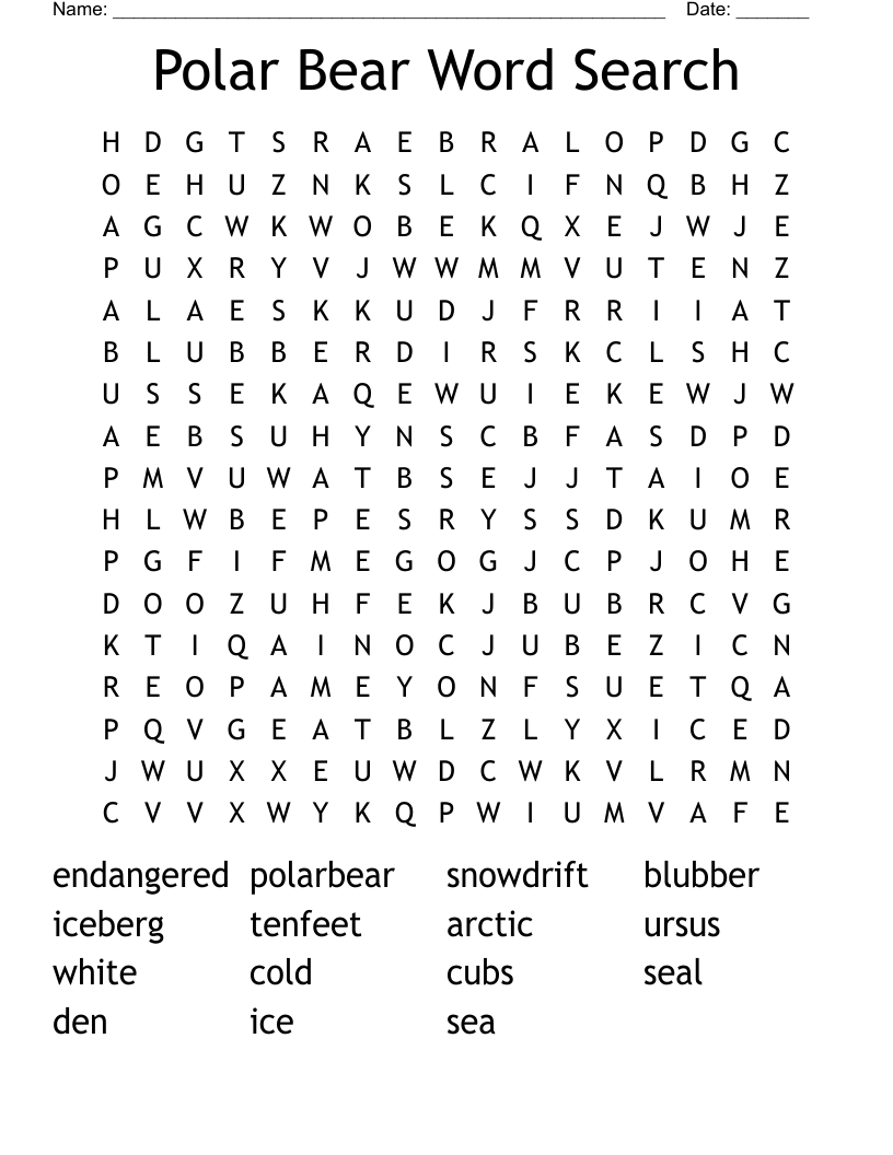 Polar Bear Word Search WordMint