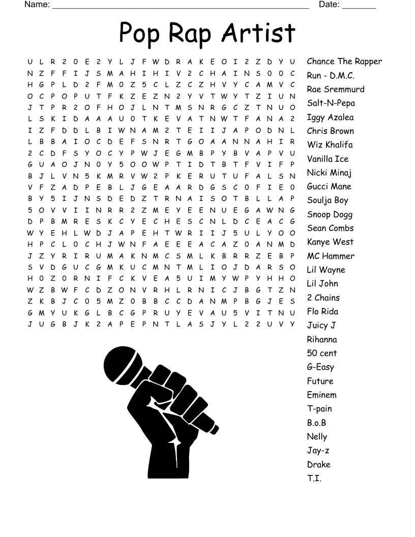 Hip Hop Word Search Printable Rap Crossword Puzzles