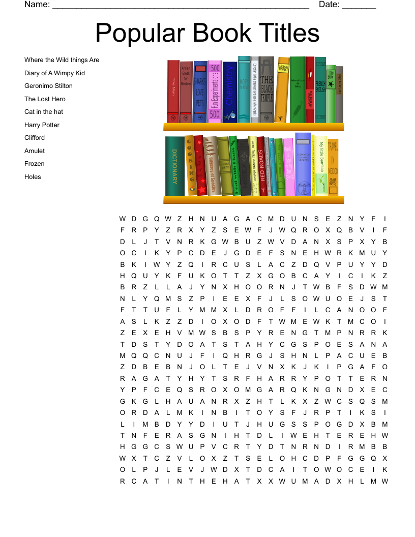 Popular Book Titles Word Search WordMint