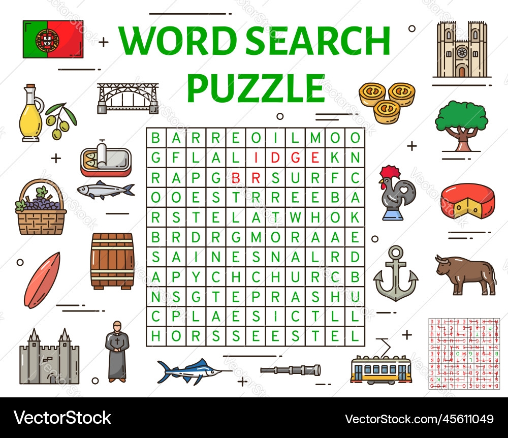 Portugal Symbols Word Search Puzzle Game Worksheet