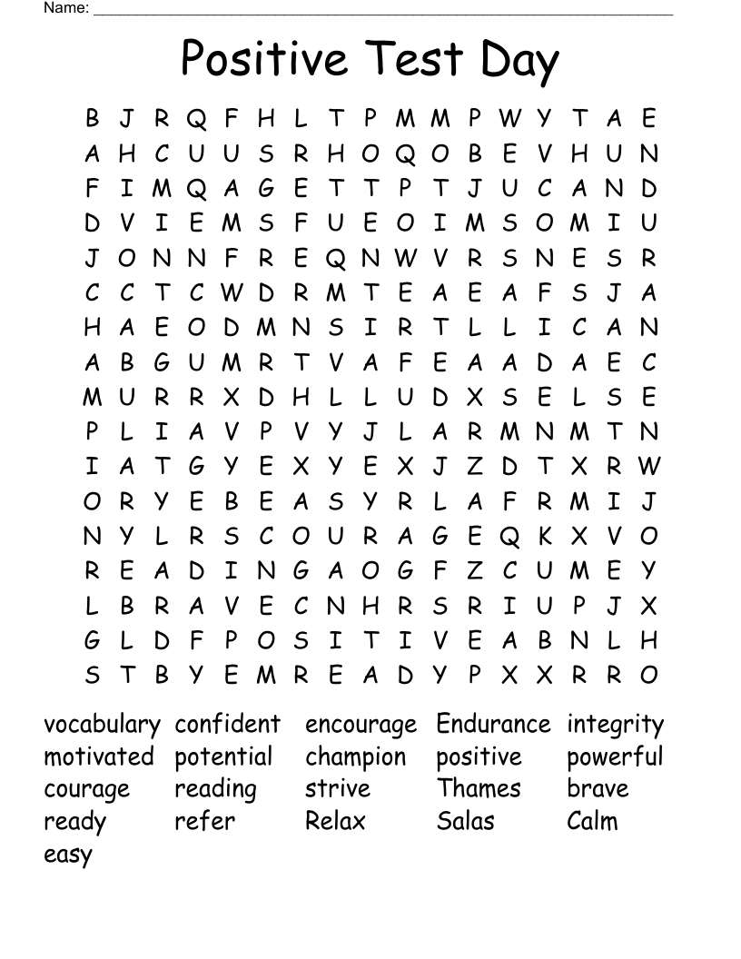 Positive Test Day Word Search WordMint