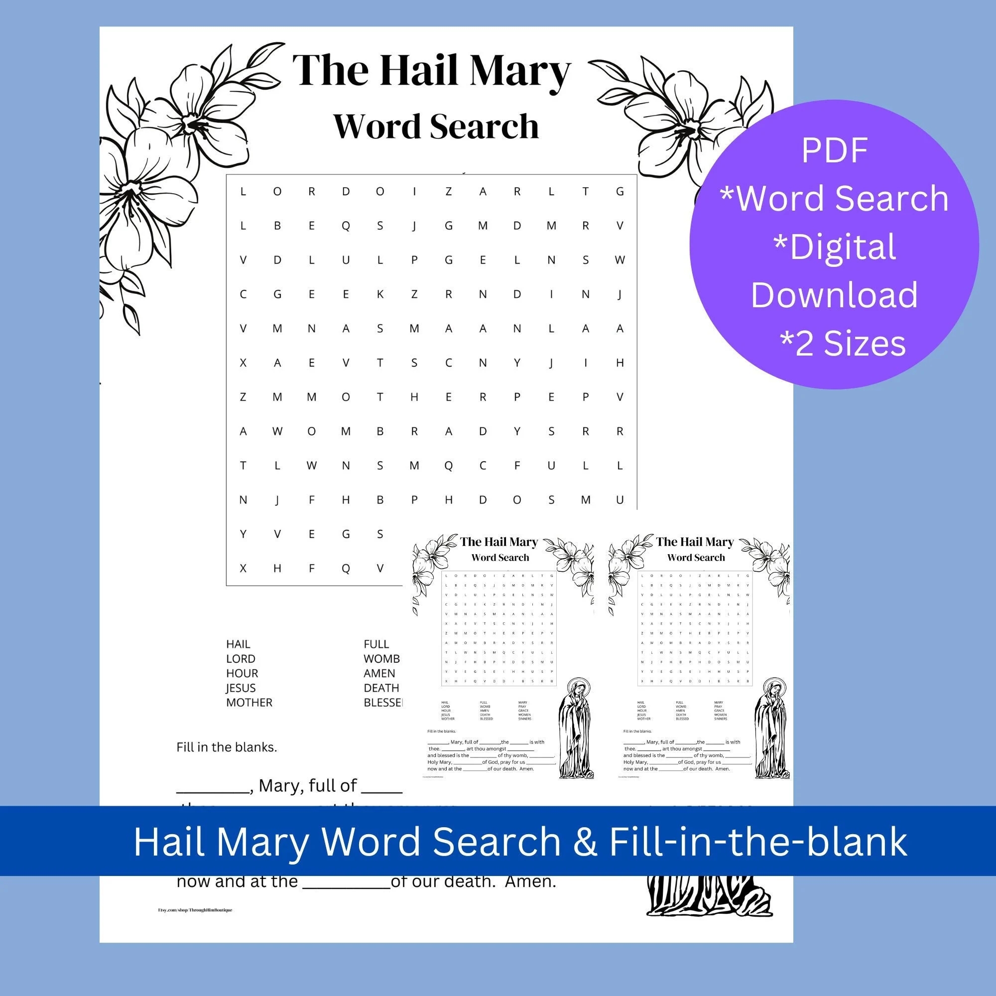 Prayer Hail Mary Word Search Hail Mary Instant Download Printable Printable Games Etsy