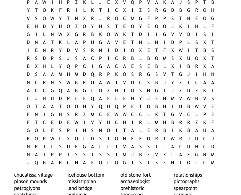 Pre historic Tennessee Word Search WordMint