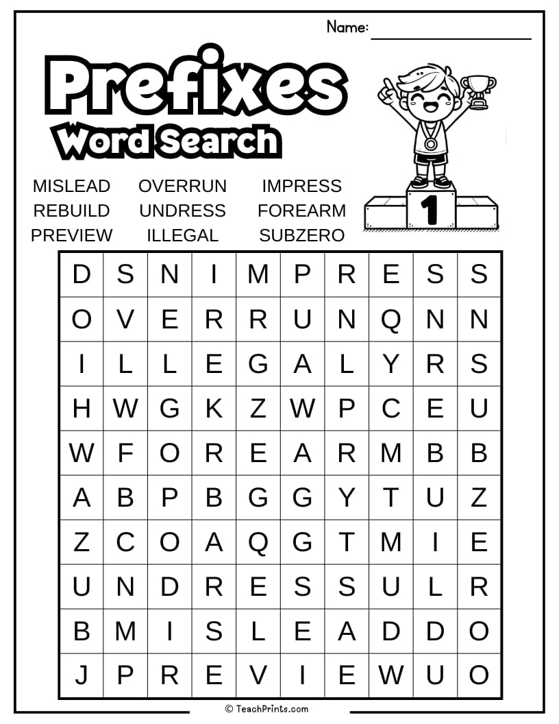 Prefix Word Search Printable