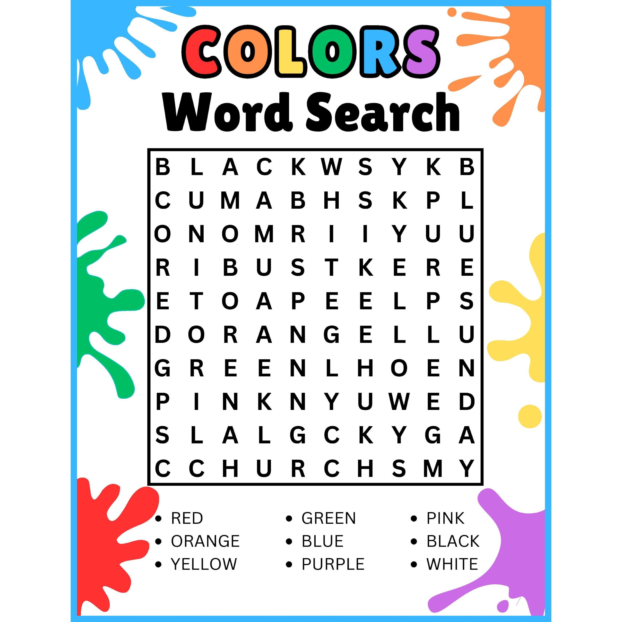 Preschool Kindergarten Colors Word Search Puzzle Worksheet Activity Made By Teachers
