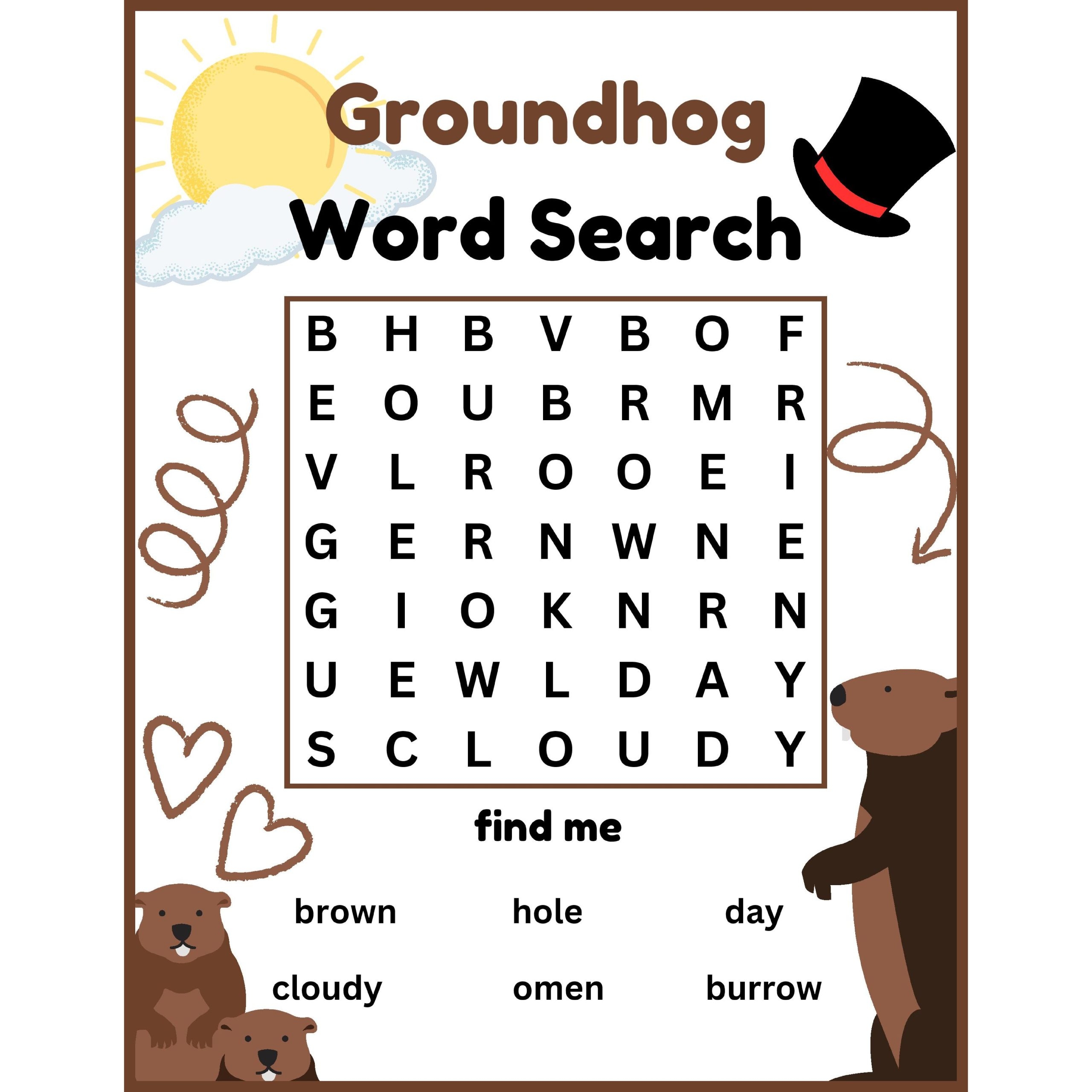 Preschool Kindergarten Groundhog Word Search Puzzle Worksheet Activity Made By Teachers