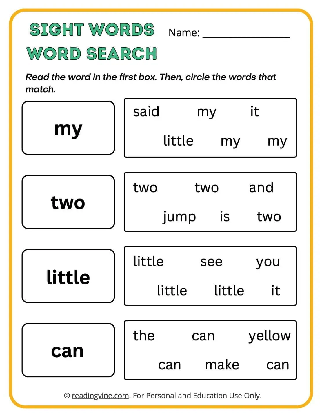 Pre K Word Search Printable