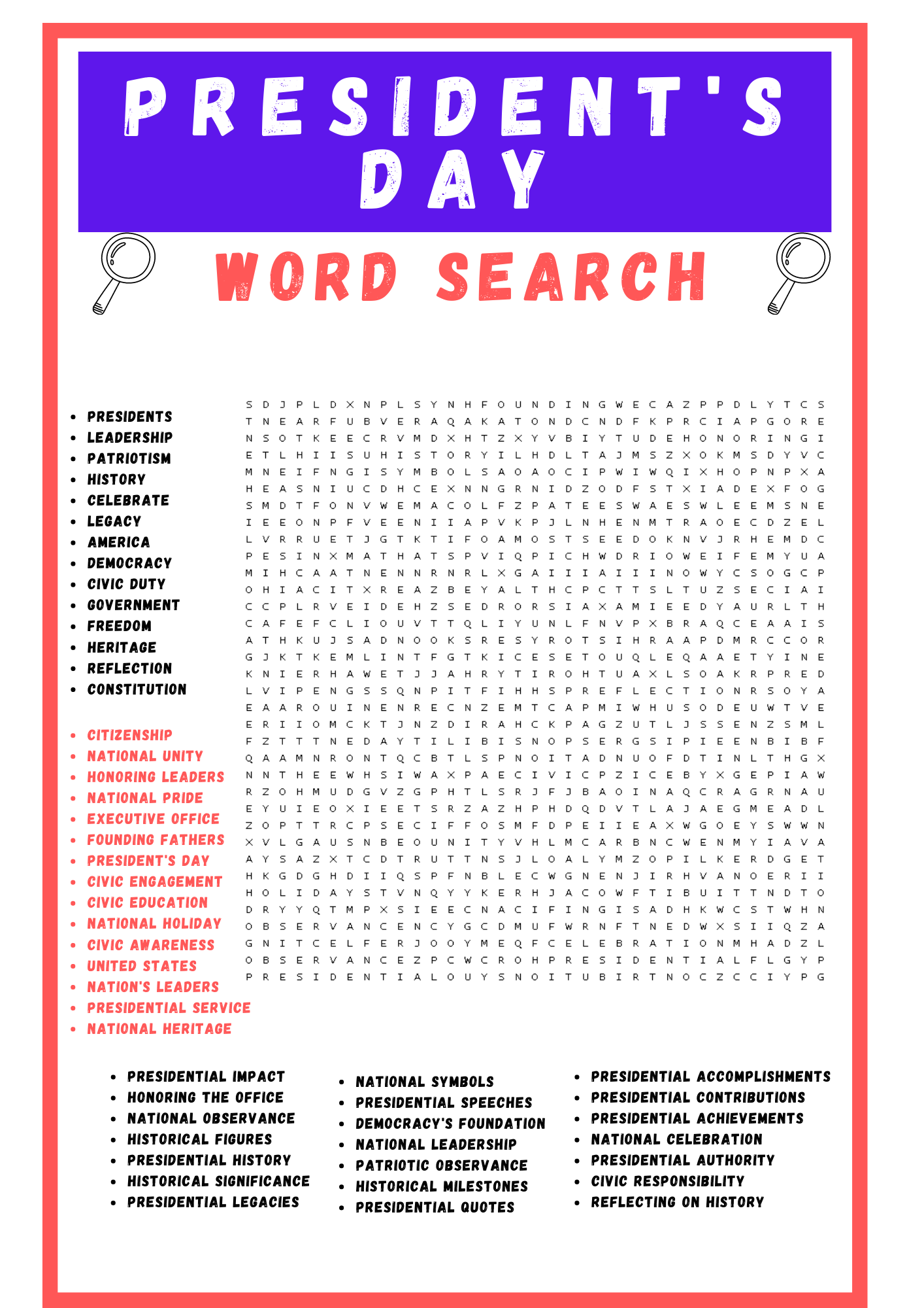 Presidents Word Search Puzzle Printable