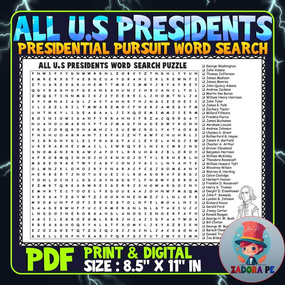 Presidents Day All US Presidents Word Search Puzzle Activity Made By Teachers
