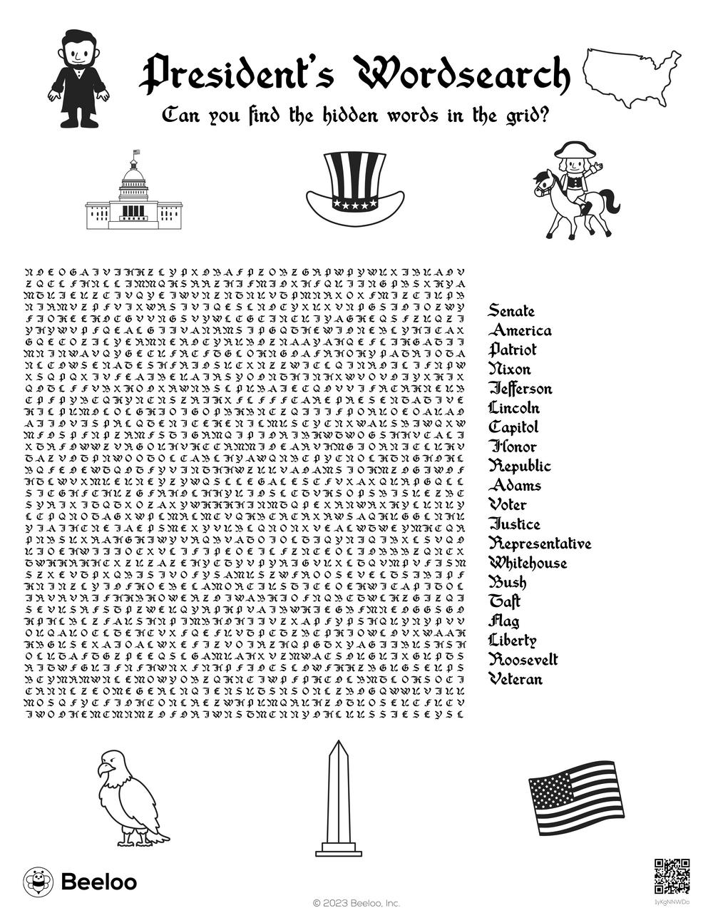 Presidents Day themed Word Searches Beeloo Printable Crafts And Activities For Kids