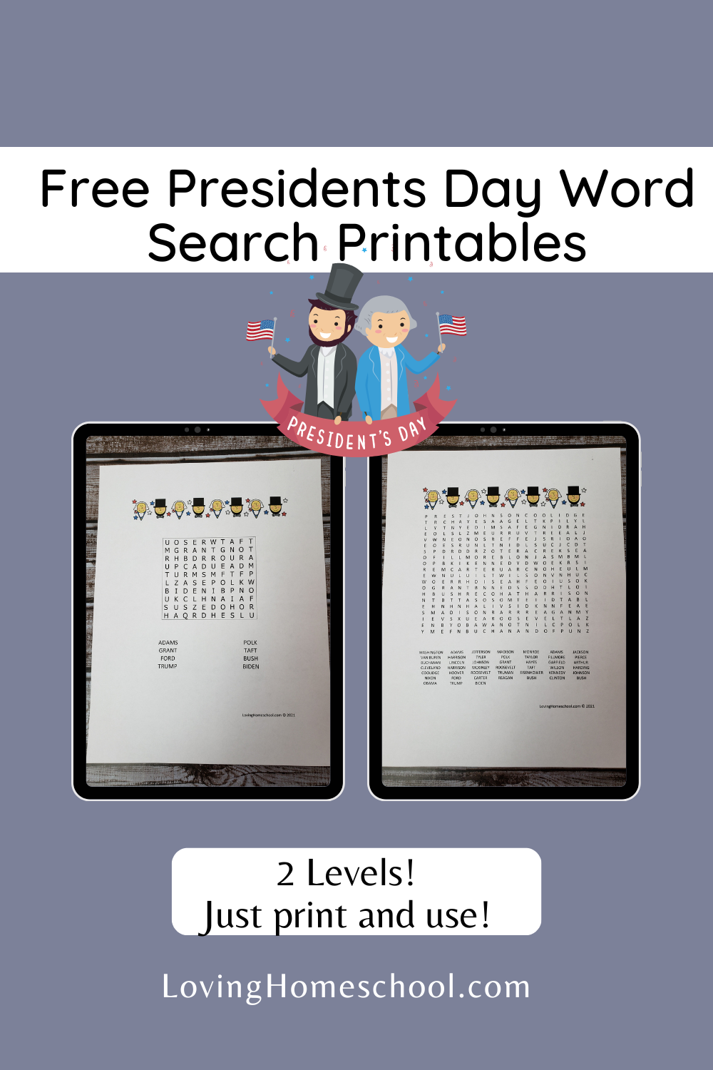 Presidents Day Word Search LovingHomeschool