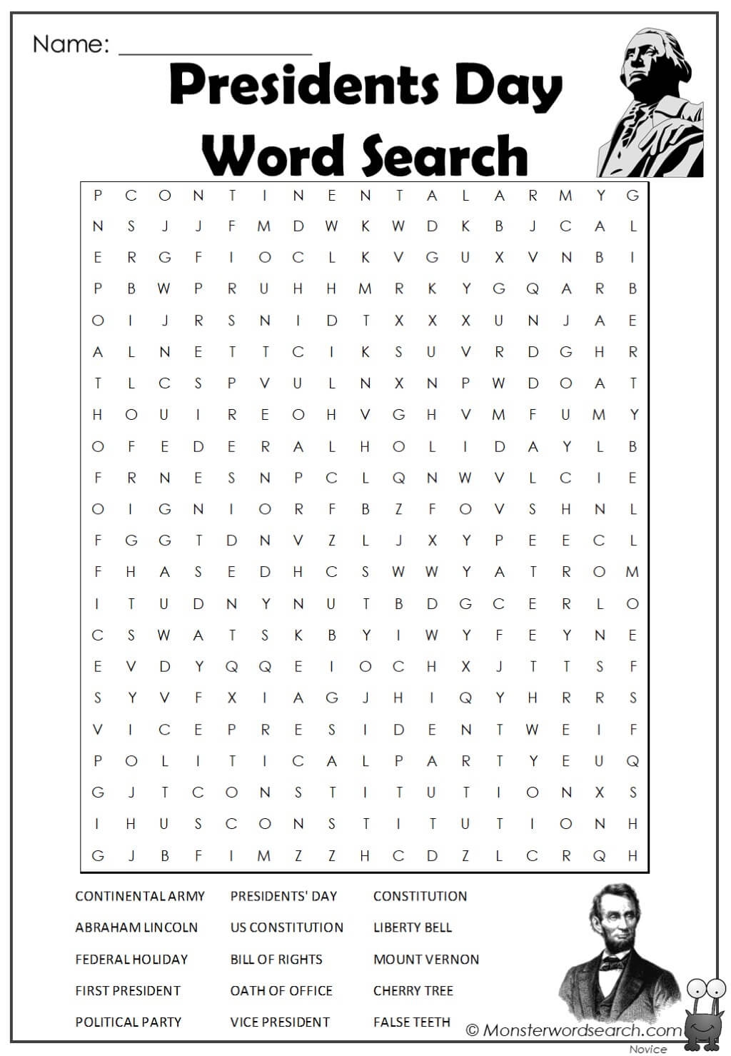 Presidents Day Word Search Free Printables