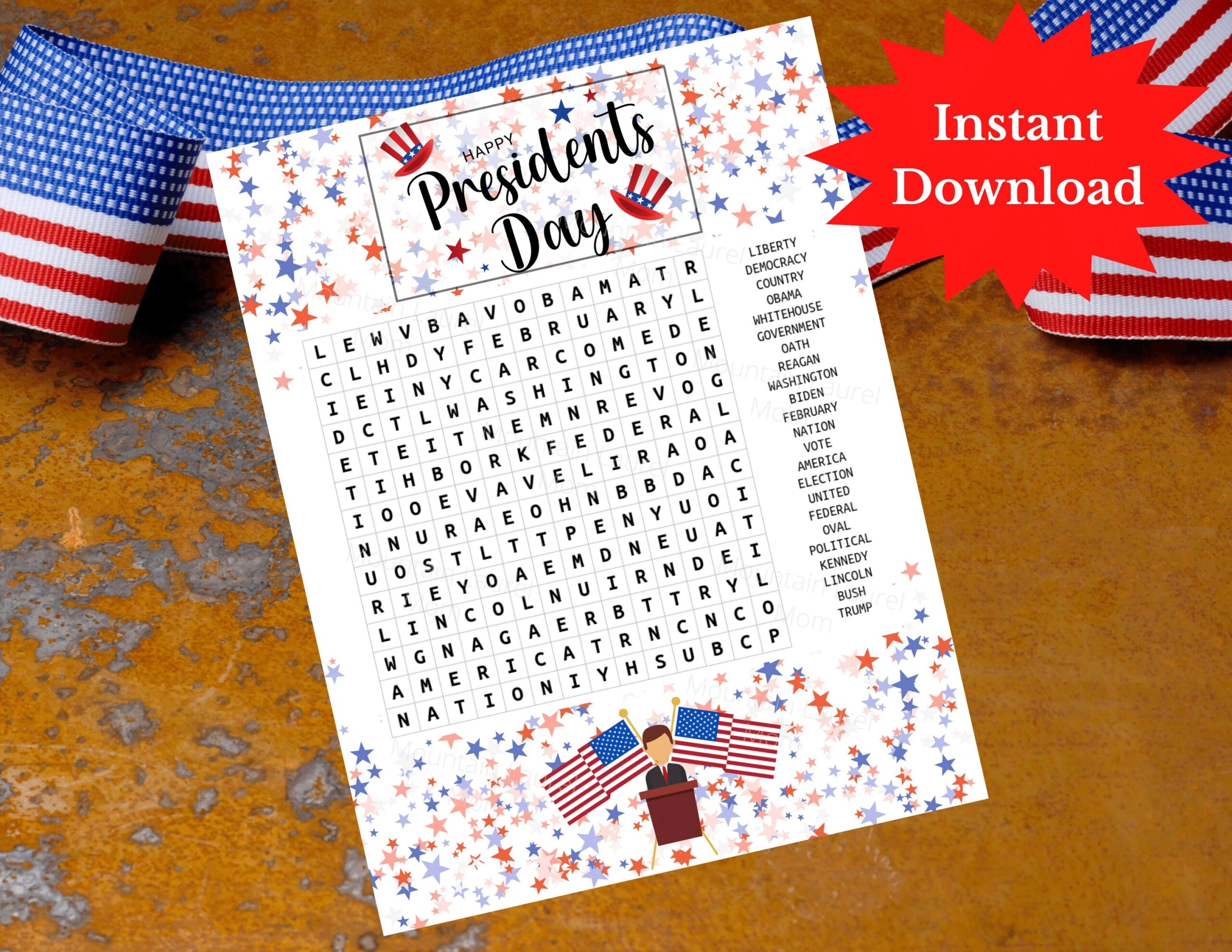 Presidents Day Word Search President s Day Printable President s Day Games President s Day Activities Word Search President s Day Etsy