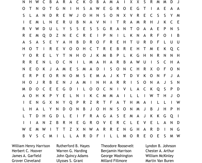 Presidents Word Search WordMint