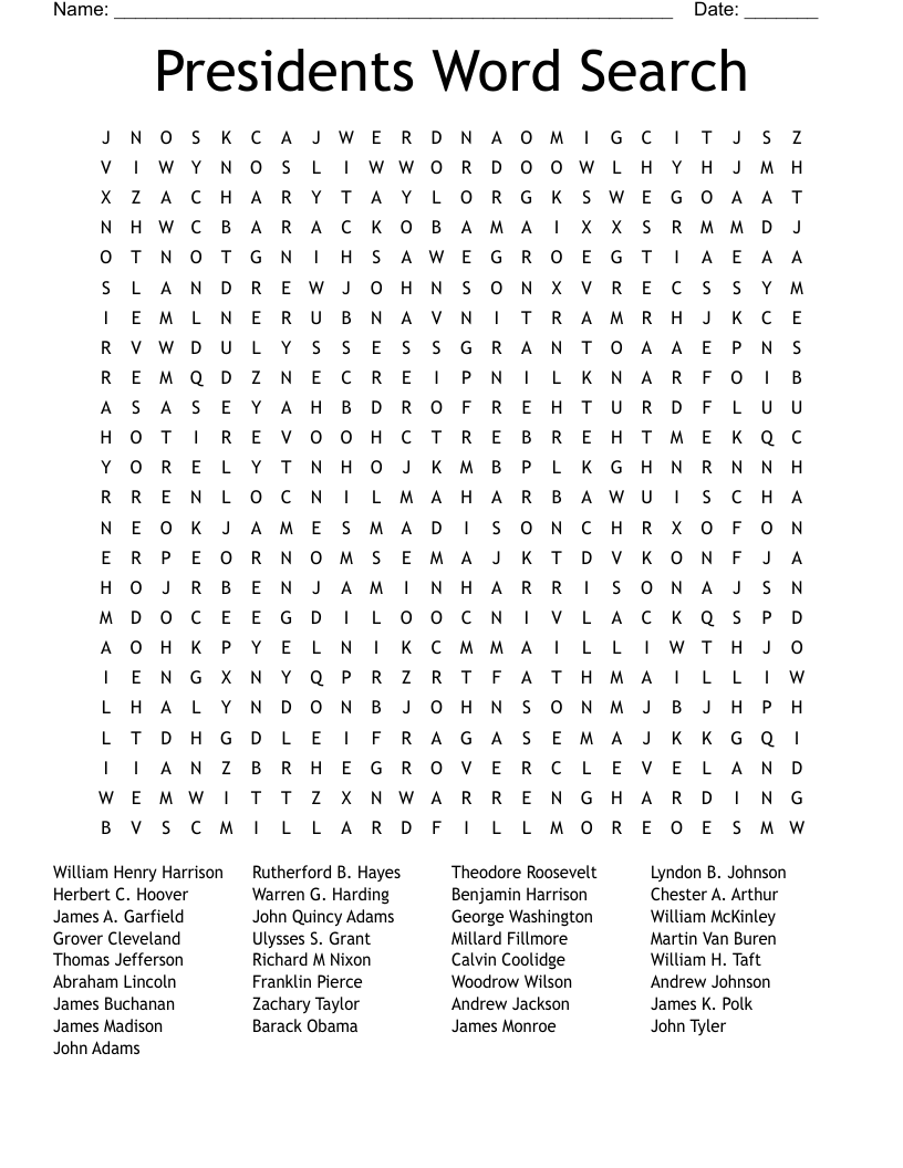 Presidents Word Search WordMint