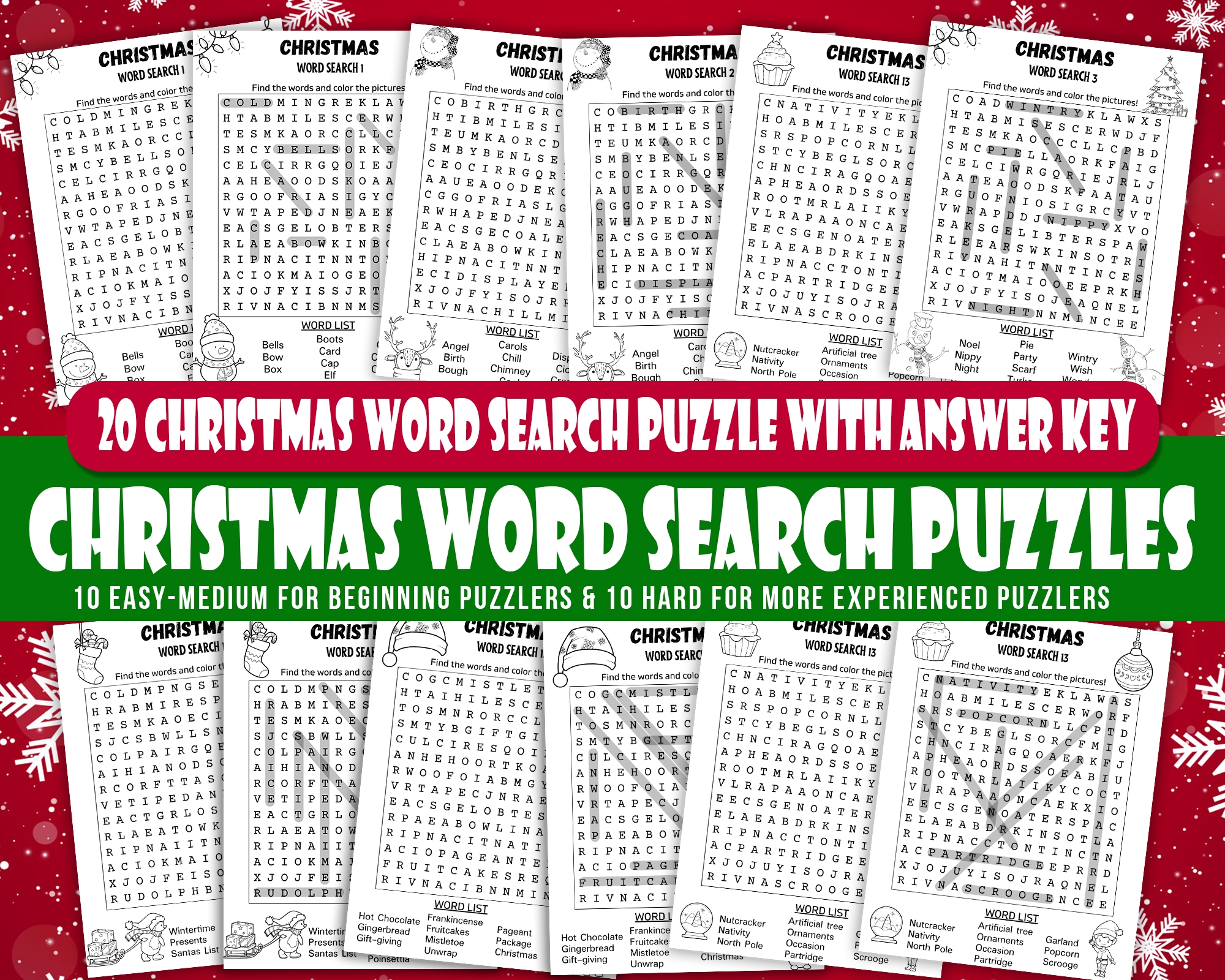 Printable 20 Christmas Word Search Puzzle For Kids PDF Fun Christmas Party Game Kids Word Search Made By Teachers