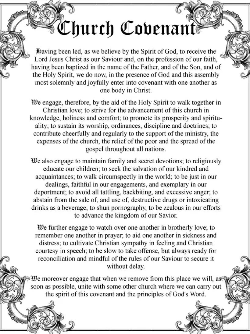 Printable Baptist Church Covenant Printable Party Favors