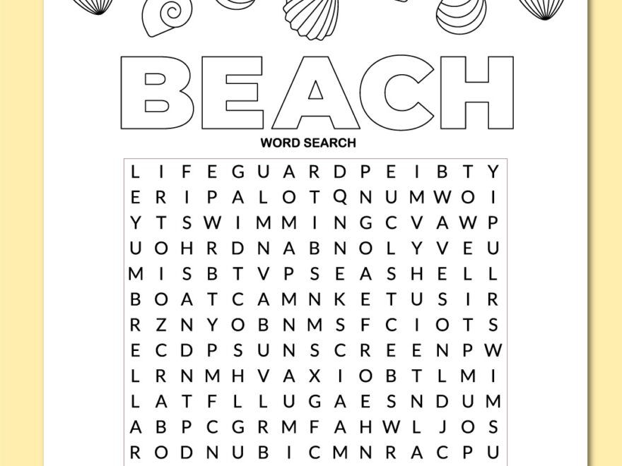 Printable Beach Word Search Chevron Lemon