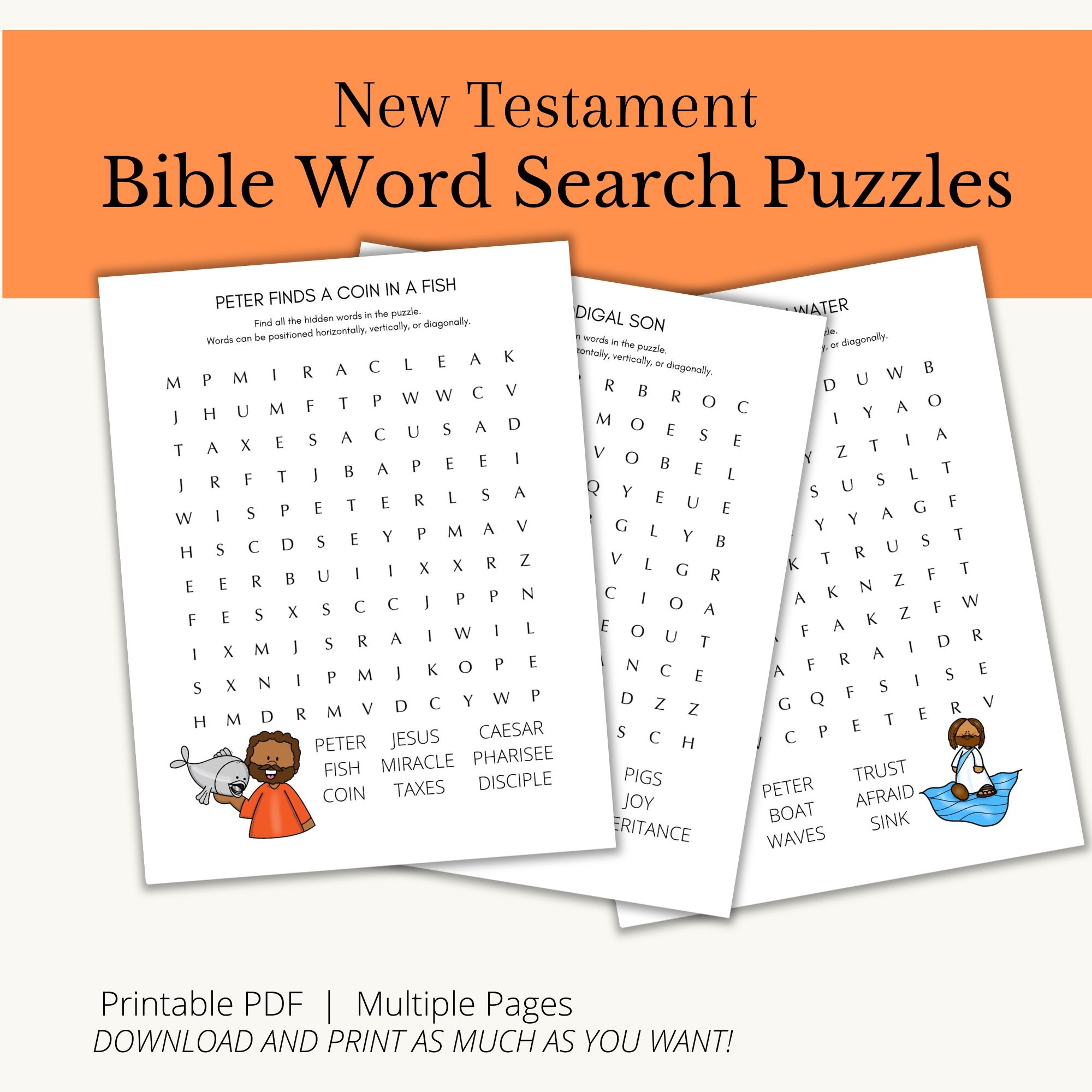 Printable Bible Word Search Puzzle Book New Testament Classful