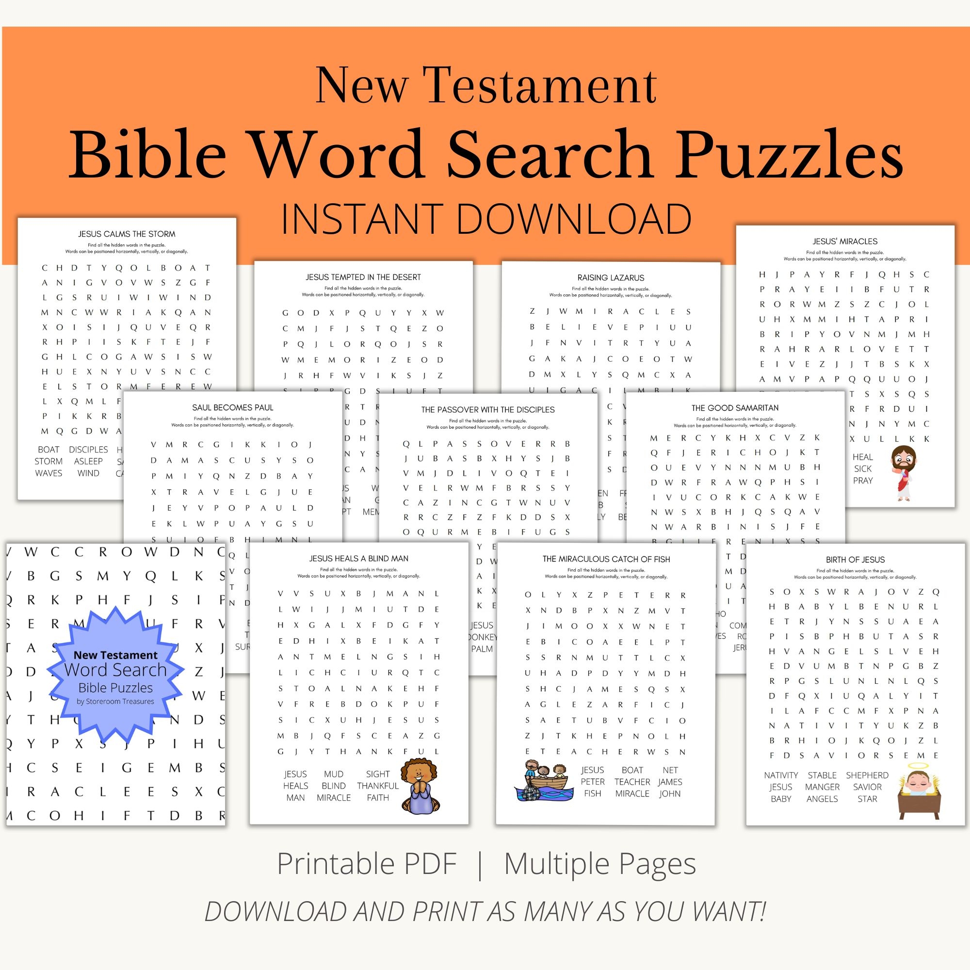 Printable Bible Word Search Puzzle Book New Testament Classful