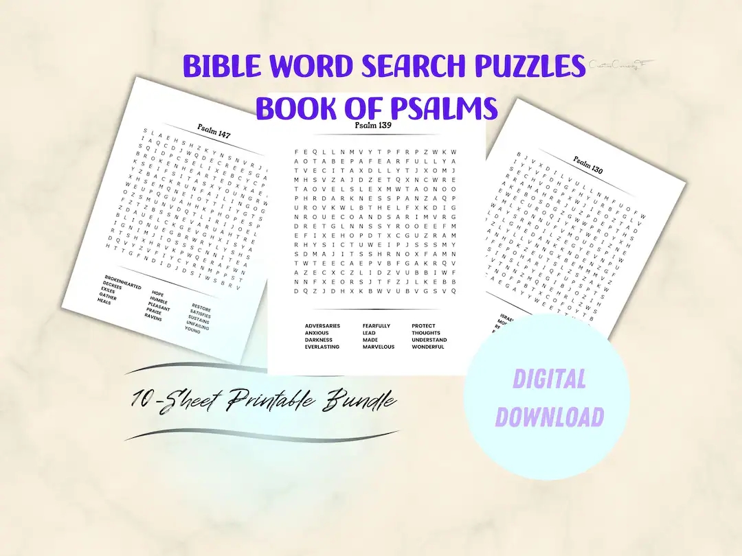 Printable Bible Word Search Puzzles Designed For Teenagers To Adults Book Of Psalms Bible Word Search Find A Word Puzzles Word Search Etsy