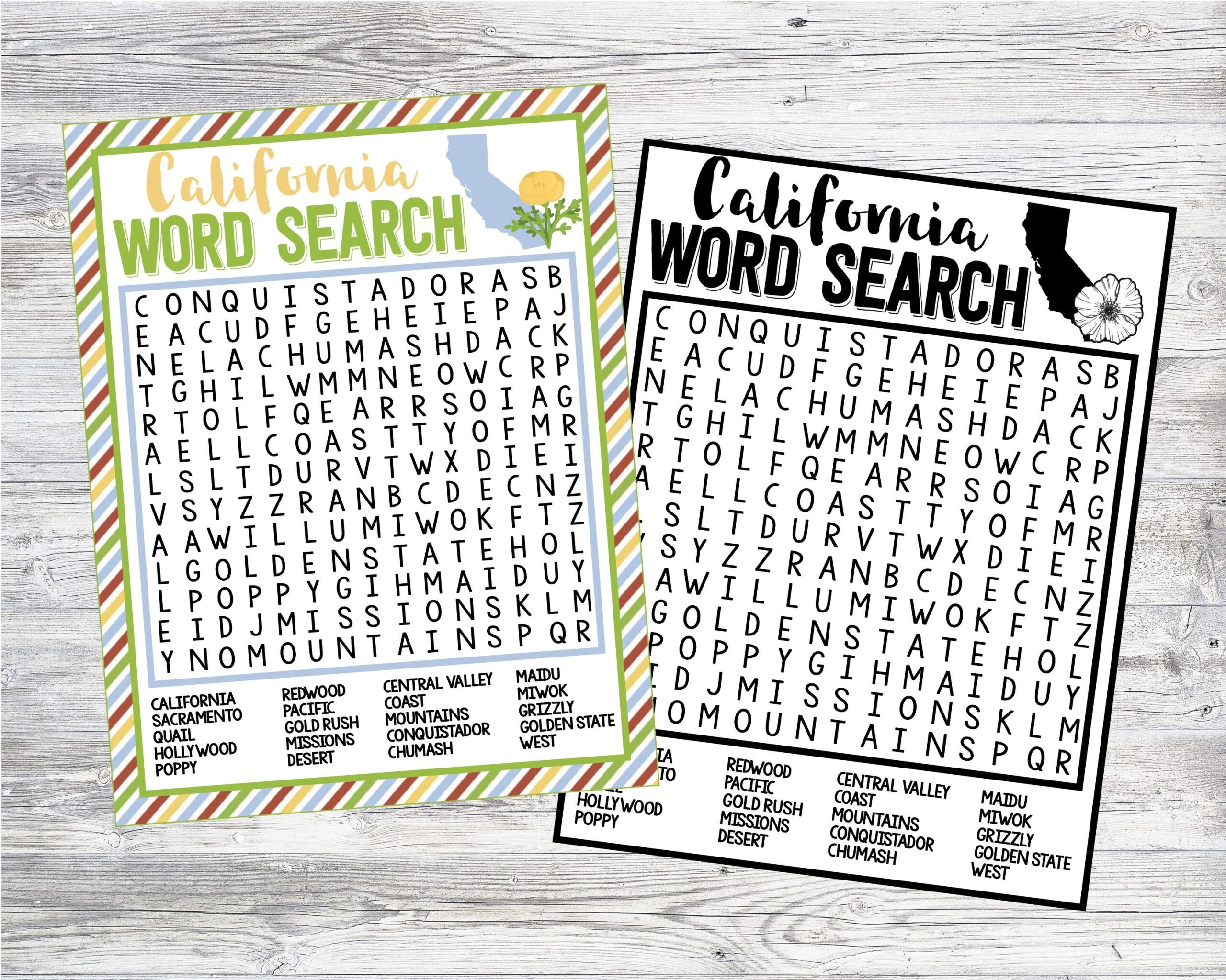 Printable California State History Symbols Word Search California Social Studies 4th Grade Word Search Instant Digital Download Files Etsy
