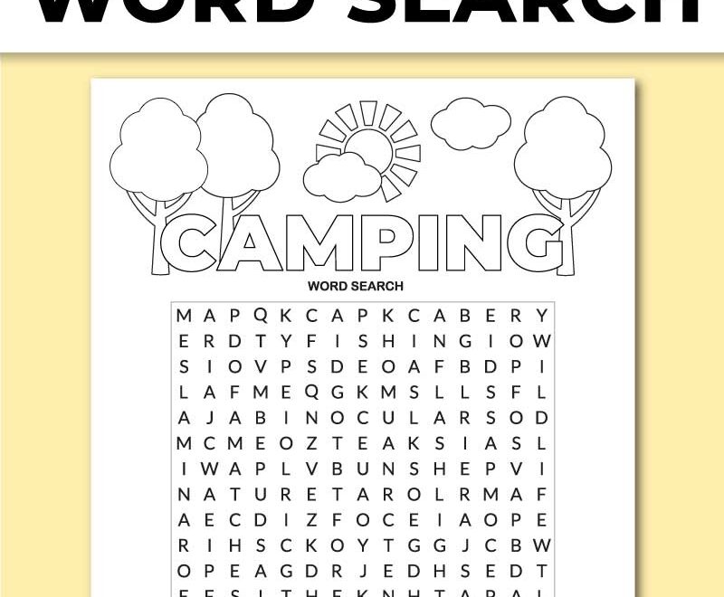 Printable Camping Word Search Chevron Lemon