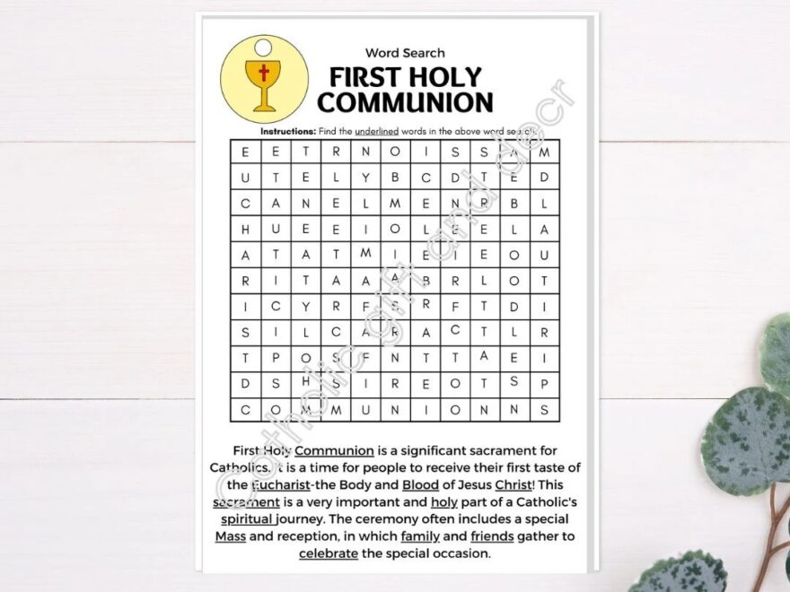 Printable Catholic First Communion Word Search 1st Communion Worksheet 1st Holy Communion First Holy Communion Instant Download Etsy
