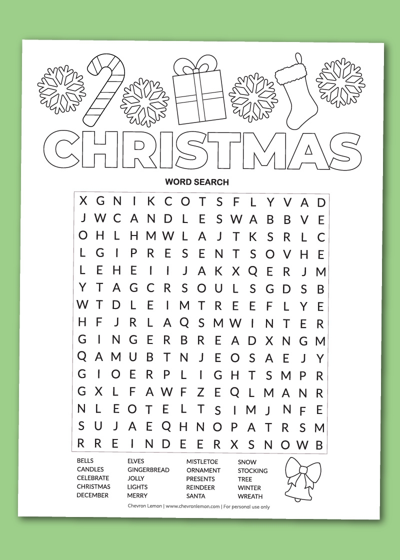 Printable Christmas Word Search Chevron Lemon Worksheets Library