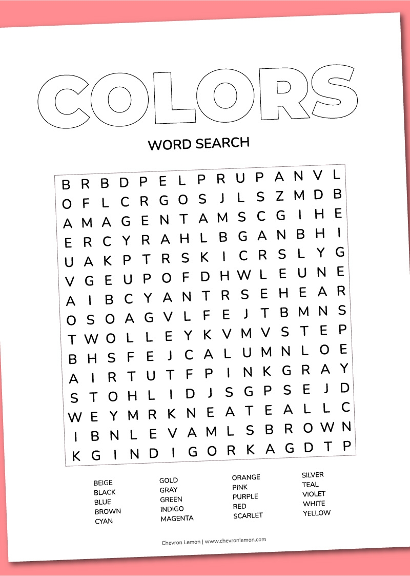 Printable Colors Word Search Chevron Lemon