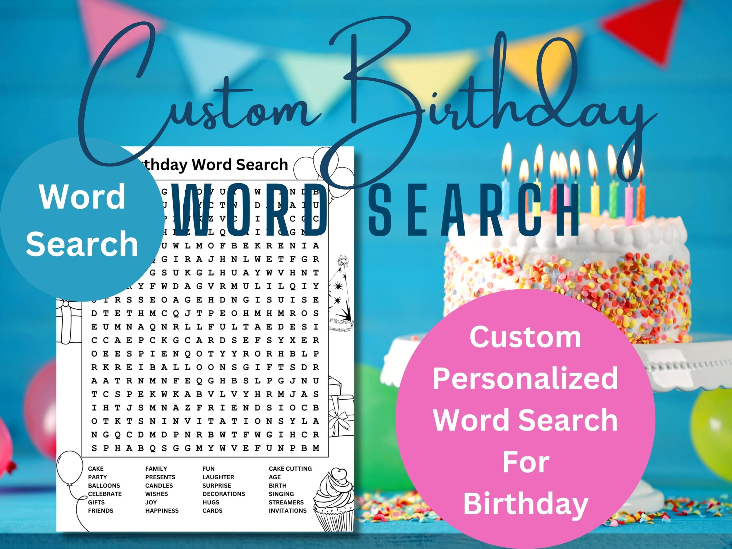 Printable Custom Personalized Birthday Word Search Puzzle For Kids And Adults Fun Word Game For Parties And Classrooms Digital Download Etsy