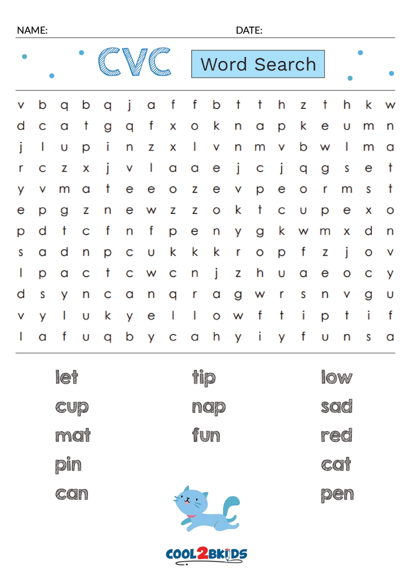 Free Printable Cvc Word Search