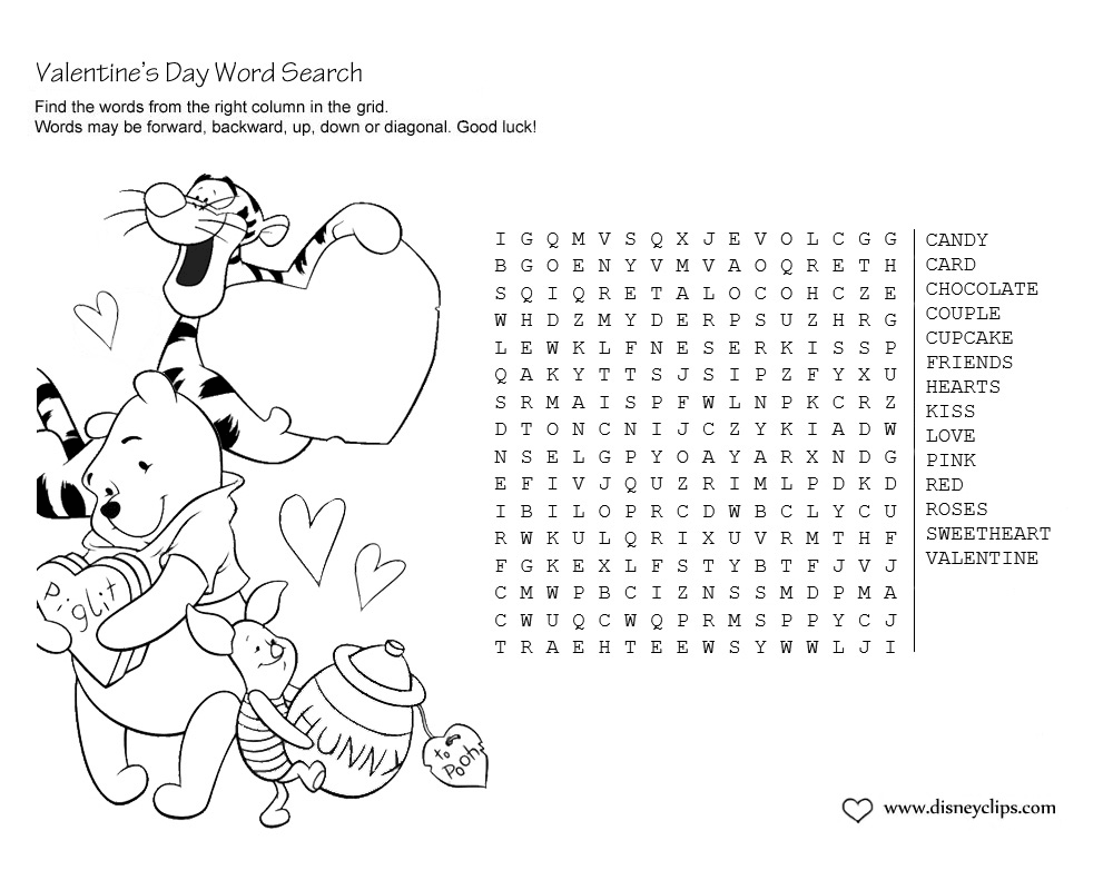 Valentine Printables Word Search