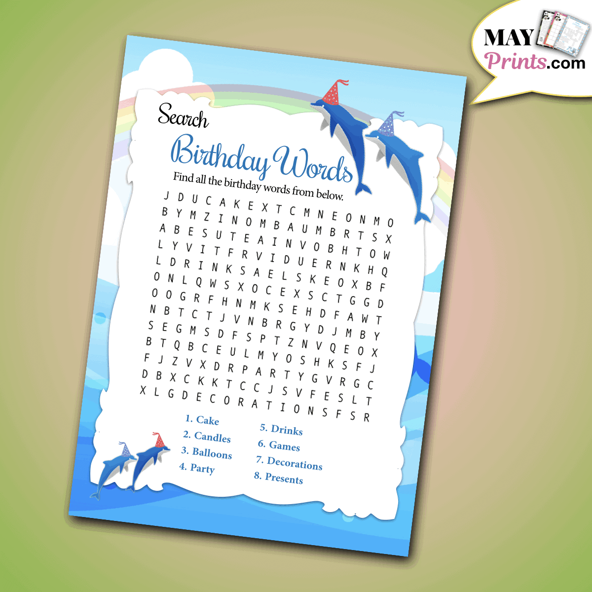 Names Of Dolphins Word Search Printable