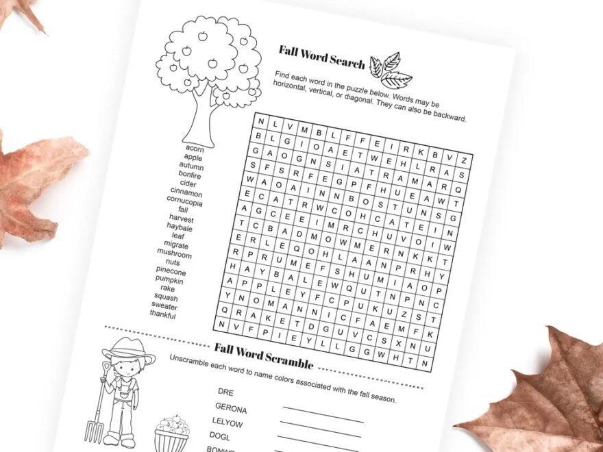 Printable Fall Word Search And Word Scramble