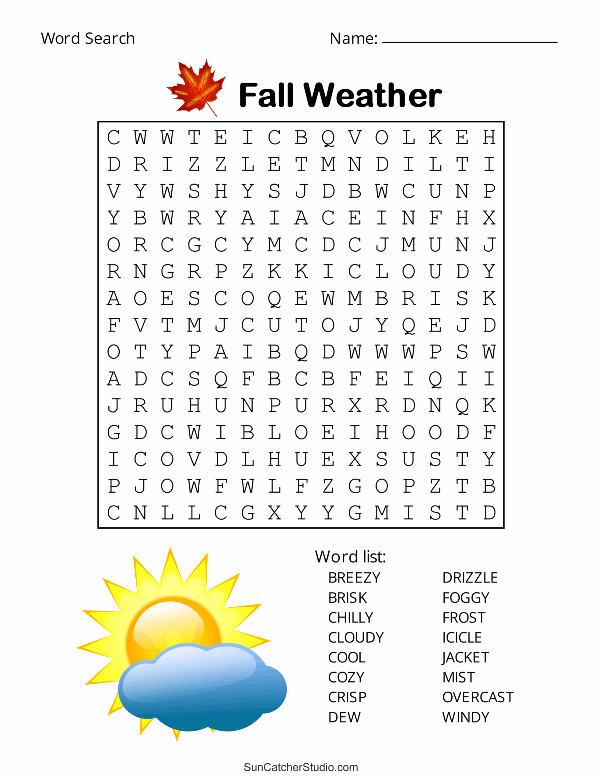 Printable Fall Word Search Difficult
