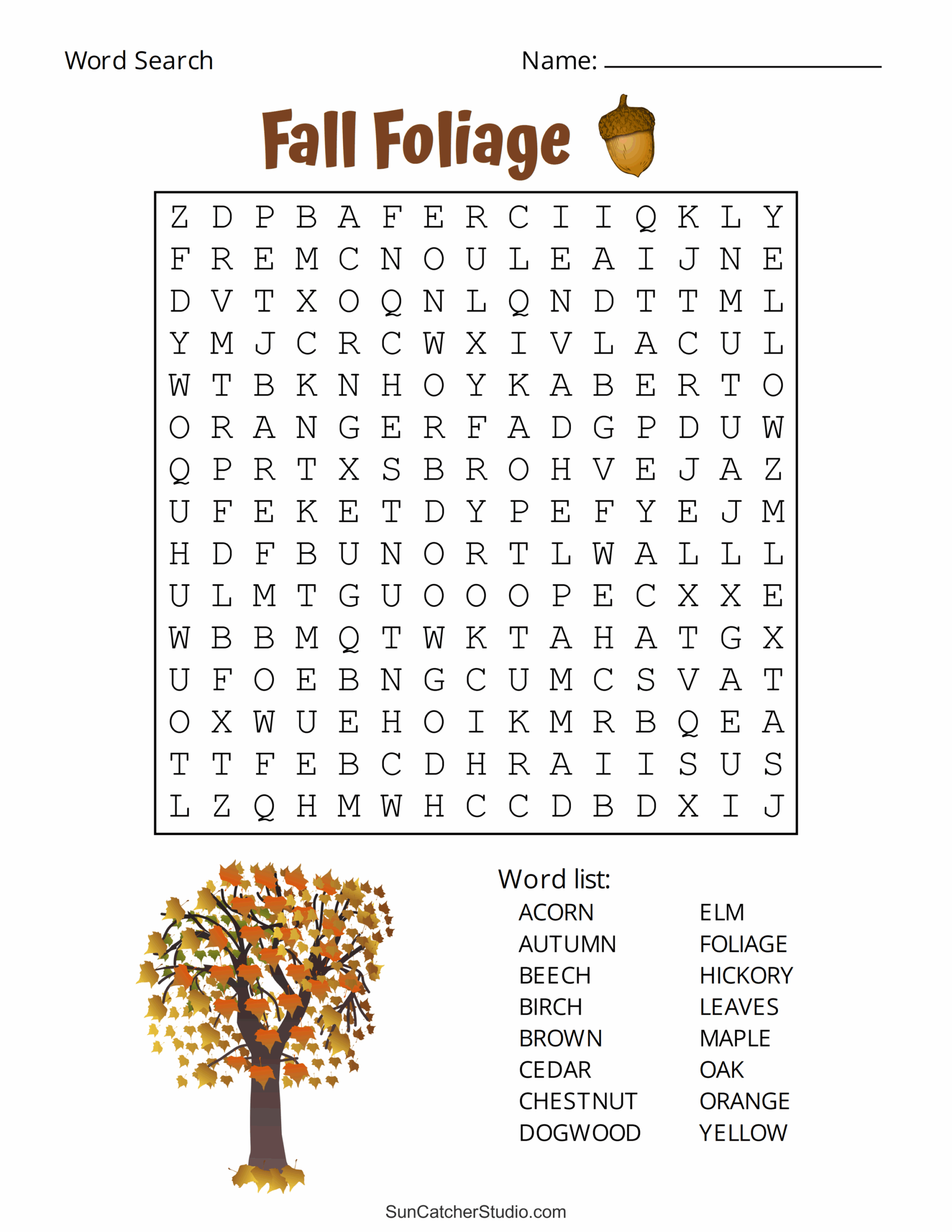Tree Word Search Printable