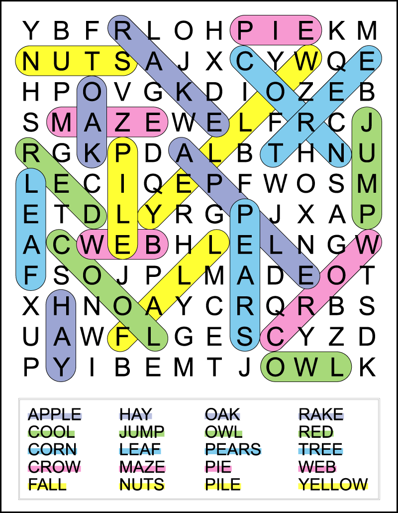 Printable Fall Word Searches For Kids Tree Valley Academy
