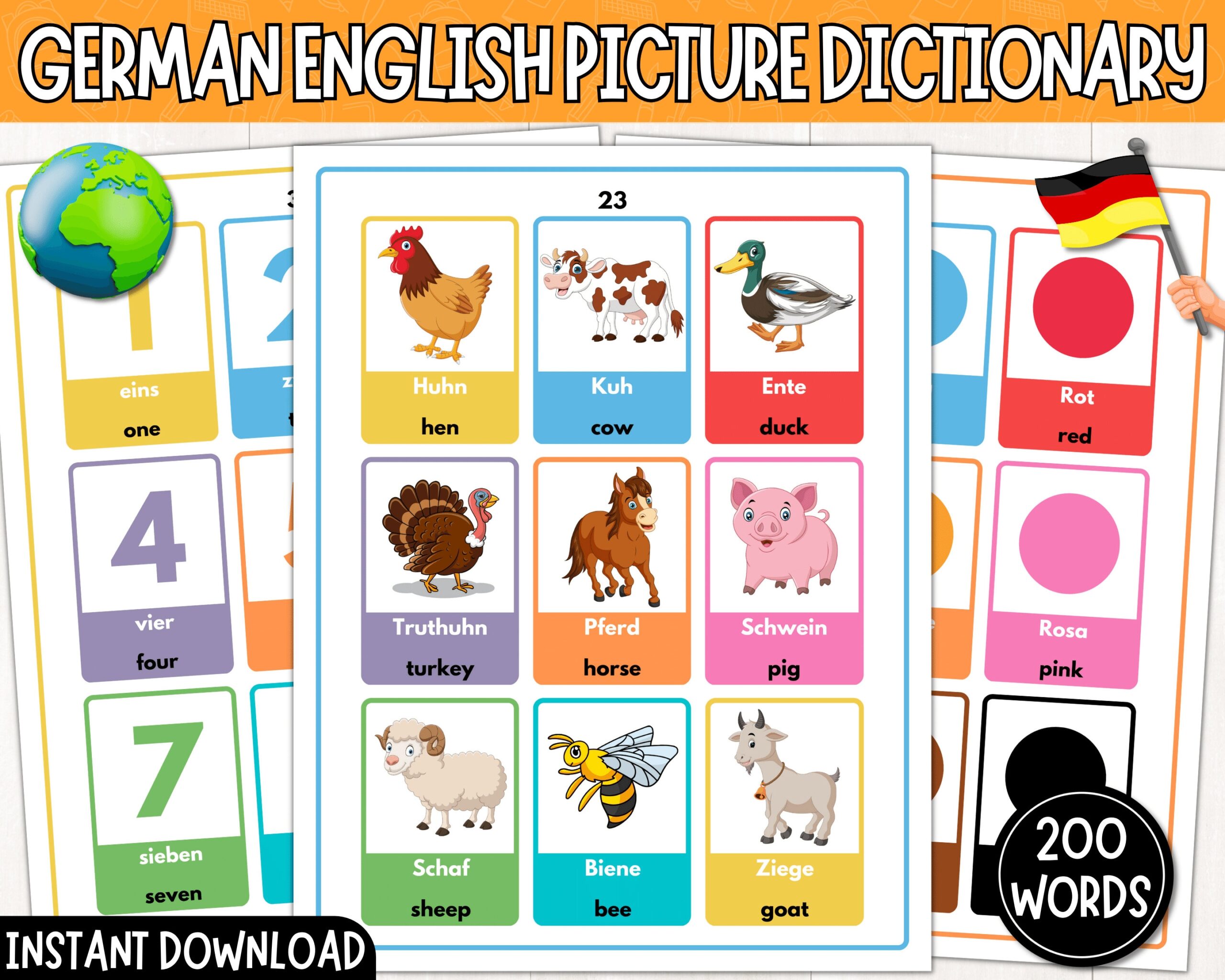 Printable German english Picture Dictionary My First 200 German Words Learn German For Kids German Flashcards Digital Download PDF Etsy