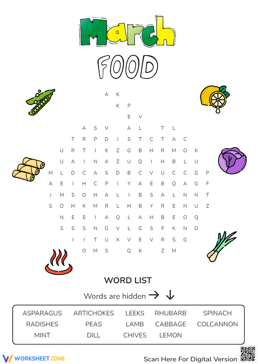 Printable Grade 1 Food Word Search Worksheets