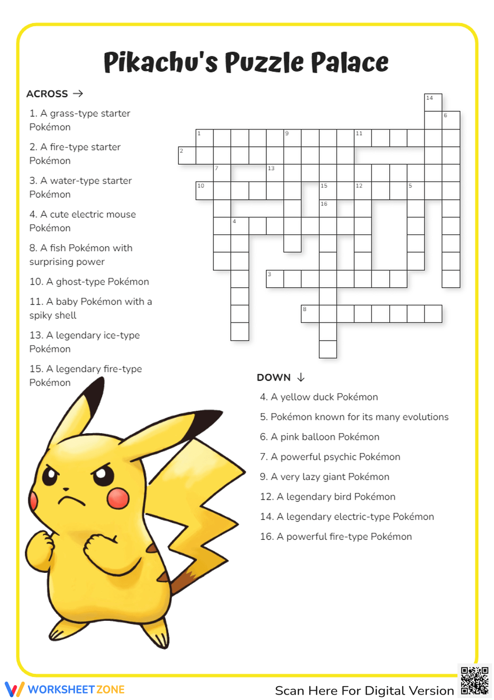 Printable Grade 1 Pokemon Crossword Puzzle Worksheets Download Printable Grade 1 Pokemon Crossword Puzzle Worksheets Download