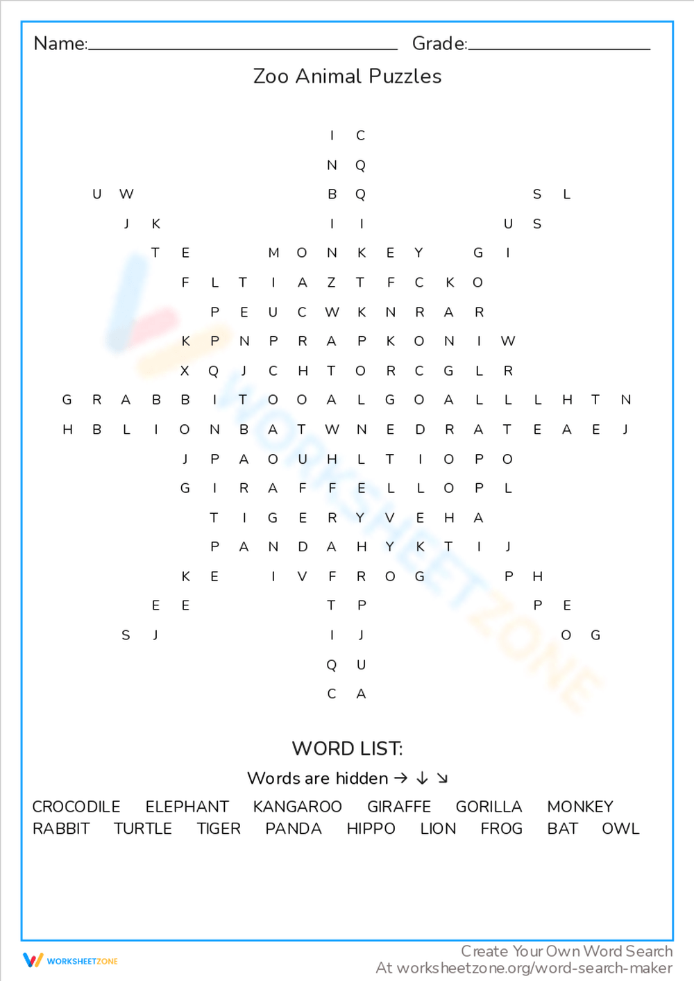 Zoo Animal Word Search Printable Zoo Animal Word Search Printable