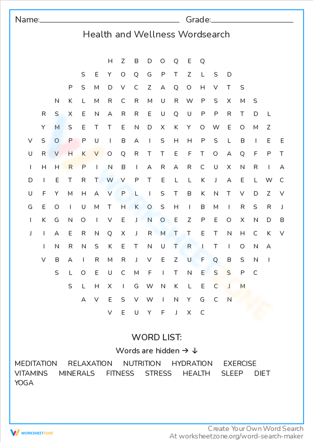Printable Health And Wellness Word Search Worksheets